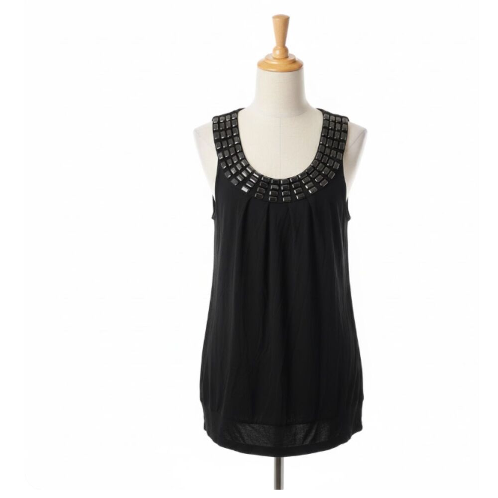 Design History Black Beaded Yoke Tank Top LG Career Dressy Professional Large
